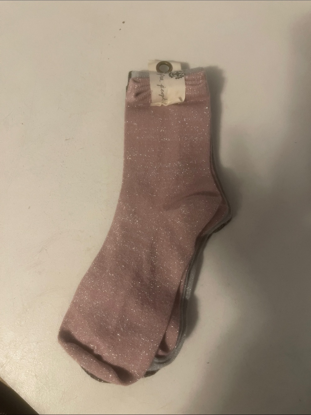 3-pack Free People Shimmer Pink, Silver and Black Crew Socks